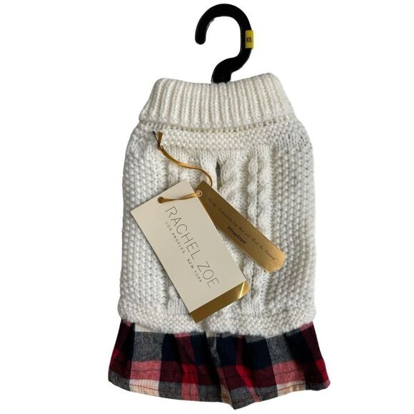 Rachel Zoe Sweater Plaid Skirted Winter Dog Outfit Red/Back Size XS - Picture 2 of 14